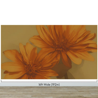 Vintage Pastel Floral Wallpaper – Yellow and Orange Botanical Flower Painting Wall Mural. #6855