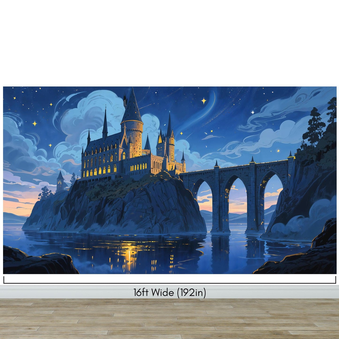 Magical Hogwarts Castle Twilight Wallpaper Mural. Wizardly World Fantasy Theme Wall Art. #6985