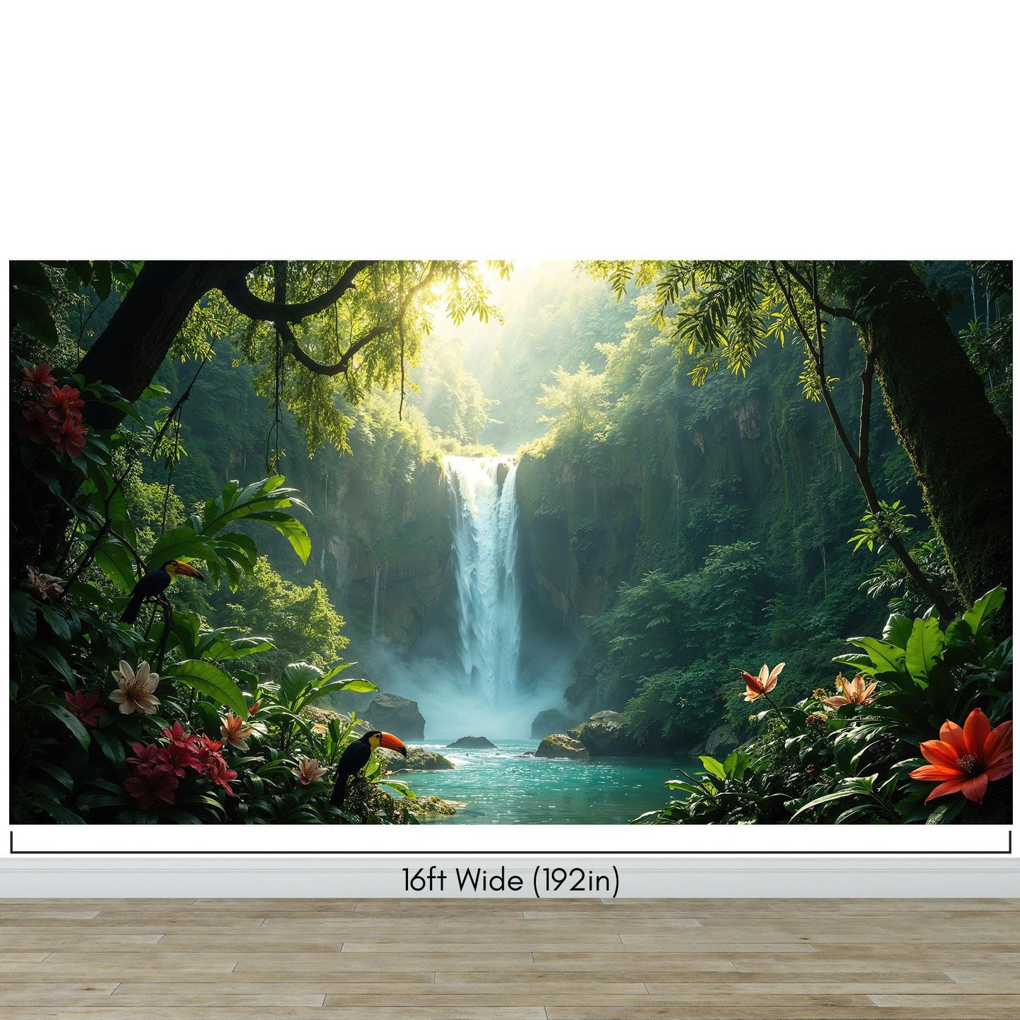 Tropical Rainforest Waterfall Wallpaper Wall Mural. #6987
