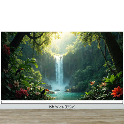 Tropical Rainforest Waterfall Wallpaper Wall Mural. #6987