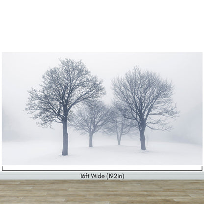 Black and White Snow Covered Trees Winter Landscape Wall Mural. #7042