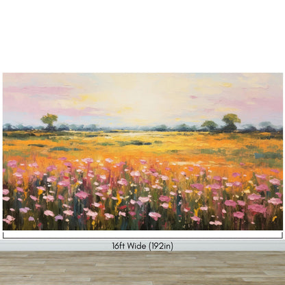 Colorful Yellow Flower Field Painting Wallpaper Mural. #6692