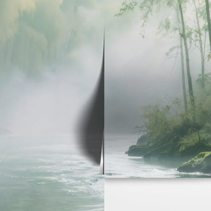 Foggy Bamboo Forest River Wallpaper Mural. #6986