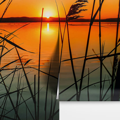 Lakeside Retreat with Sunset Over Lake Wallpaper Mural. #6920