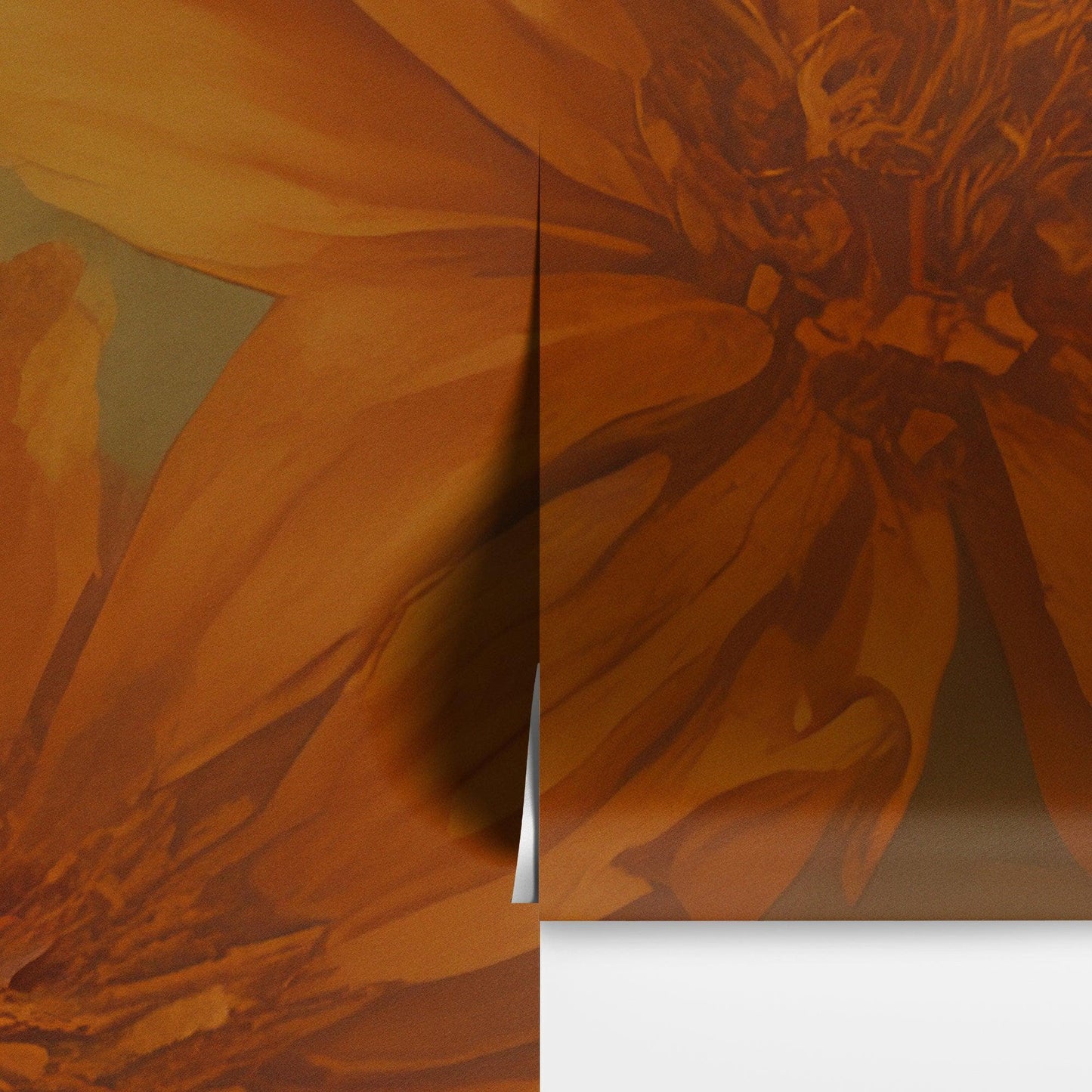 Vintage Pastel Floral Wallpaper – Yellow and Orange Botanical Flower Painting Wall Mural. #6855