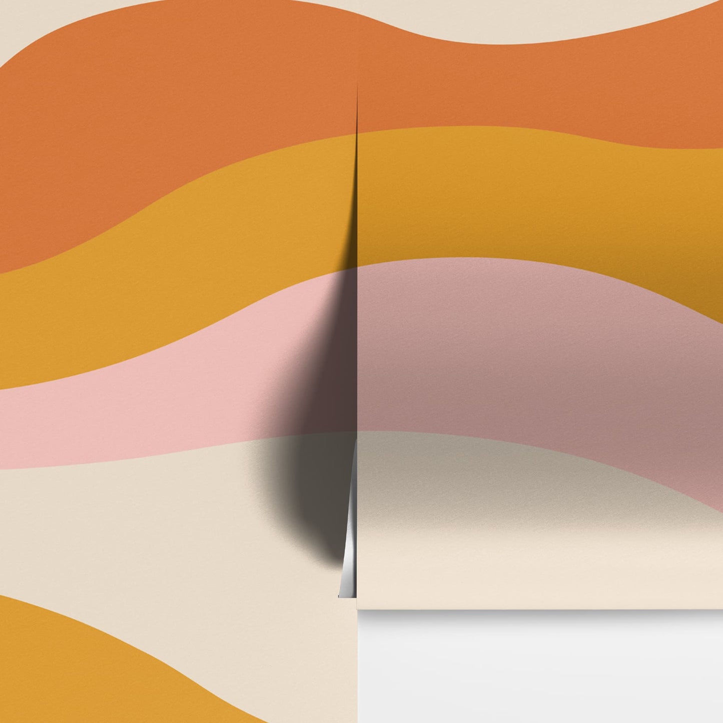 Retro 70's Abstract Wave Wallpaper Mural. Burnt Orange Mustard Yellow Color. #7043