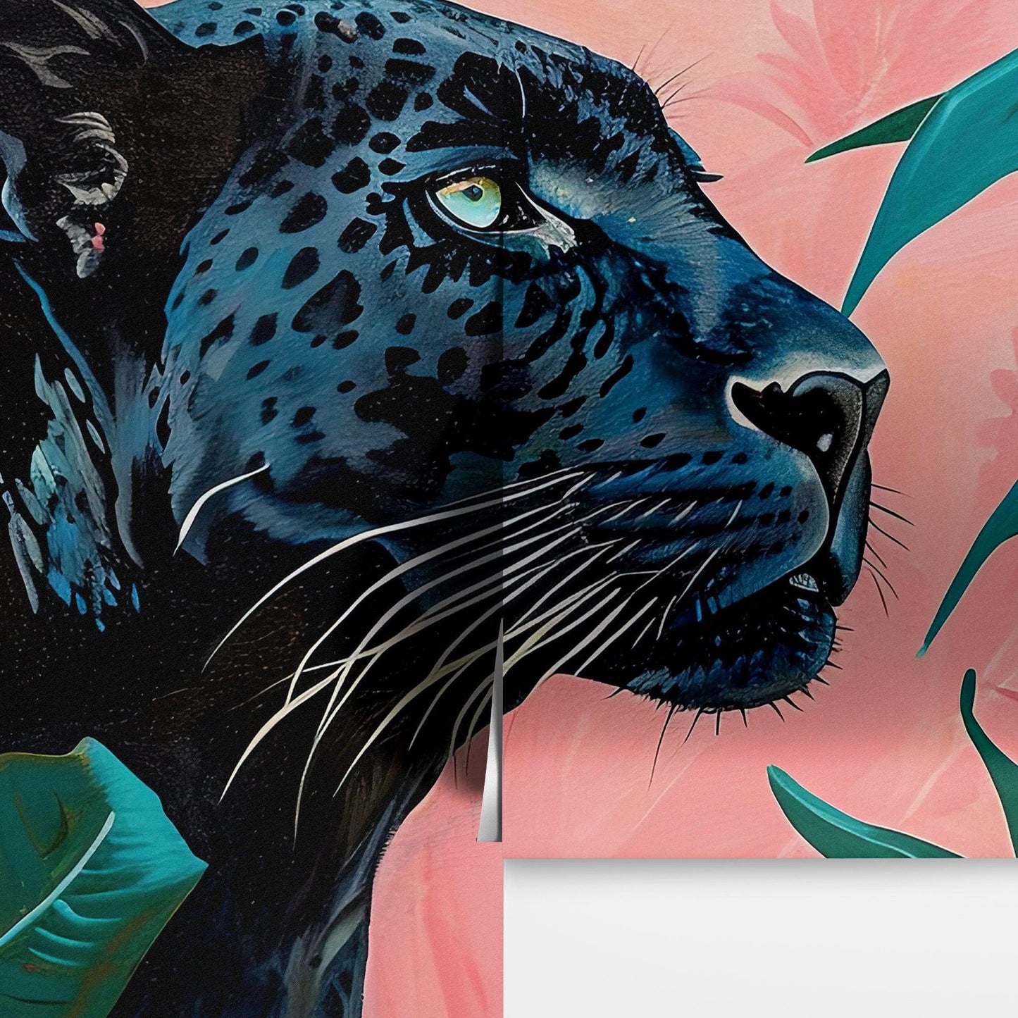 Black Panther in Pink Tropical Forest Wall Mural. Fashionable Botanical Chic Decor. #6822