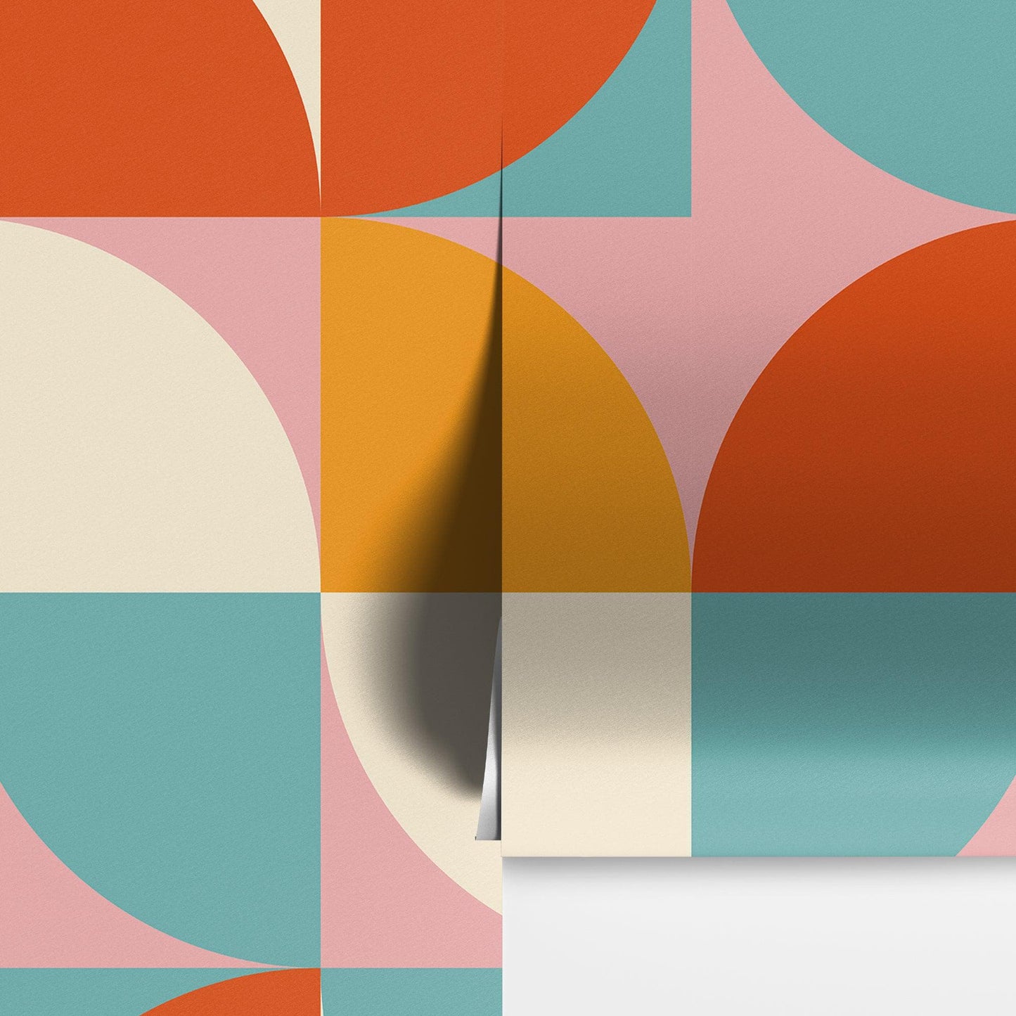Geometric Shapes Contemporary Wall Mural. Pastel Color Orange, Pink, Blue, White. #7005