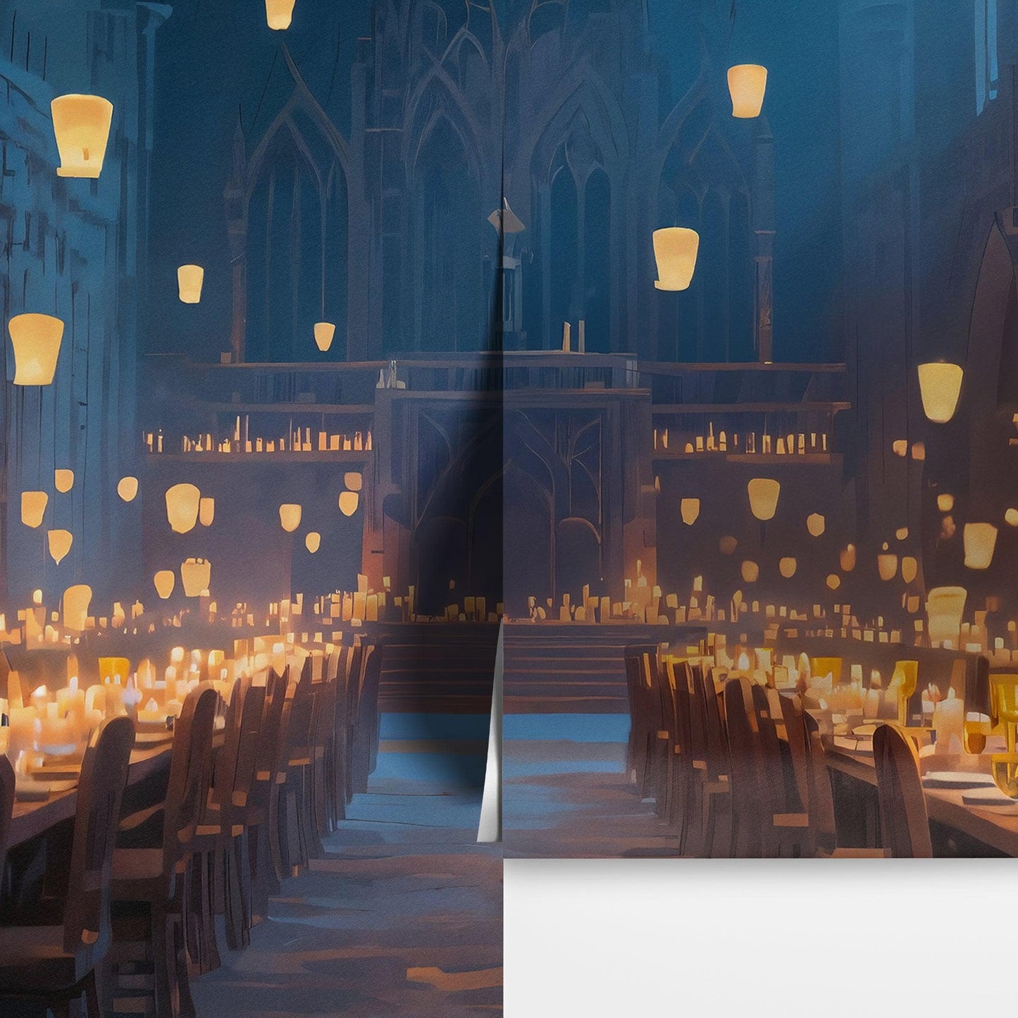 Floating Candles Great Hall Wallpaper Mural. Wizardly Dining Room Ambiance Wall Art. #6984