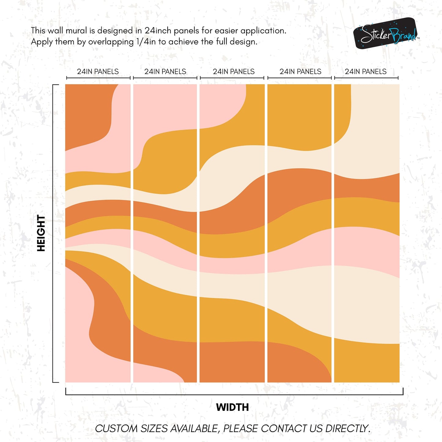 Retro 70's Abstract Wave Wallpaper Mural. Burnt Orange Mustard Yellow Color. #7043