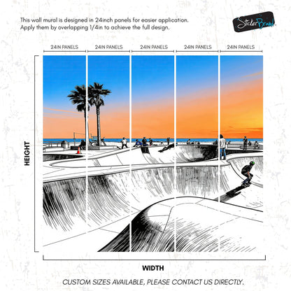 Vibrant Illustration of Skate Park Sunset Wall Mural. #7067