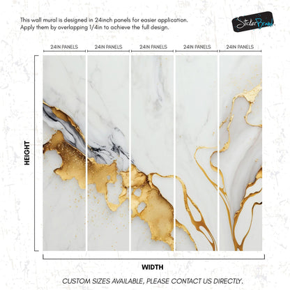 Gold Ink Splash on White Marble Slate Wall Mural Wallpaper #6840