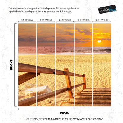 Yellow Sunset on Beach Wallpaper Mural. #6049