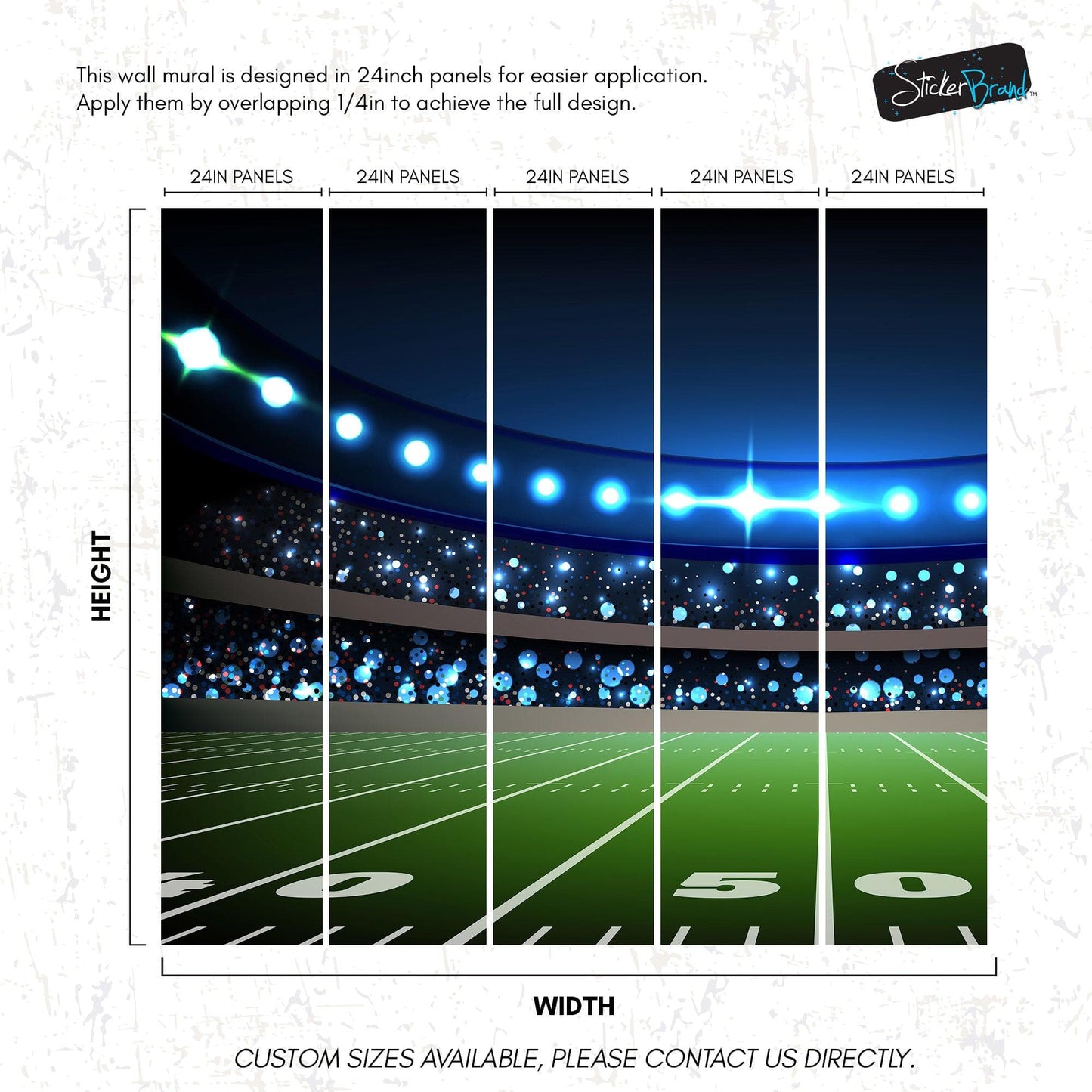 Football Stadium Wallpaper Mural. Bright lights over 50 yard line. #6787