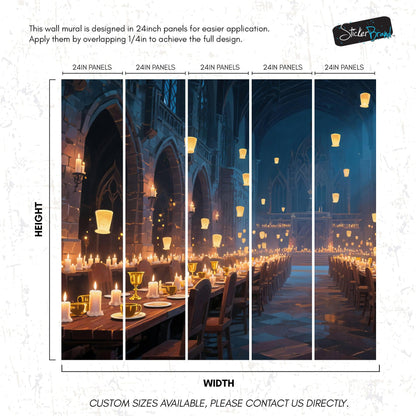 Floating Candles Great Hall Wallpaper Mural. Wizardly Dining Room Ambiance Wall Art. #6984