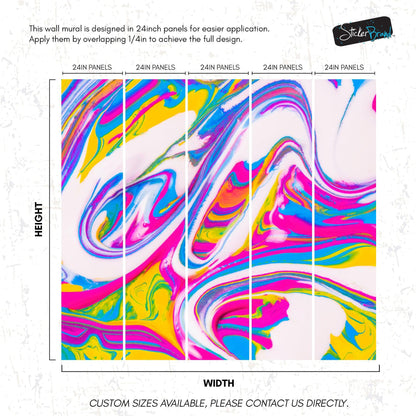 Vibrant Neon Ink Swirl Wallpaper. Abstract Pink, Yellow & Blue Colors. #6980