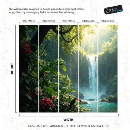 Tropical Rainforest Waterfall Wallpaper Wall Mural. #6987