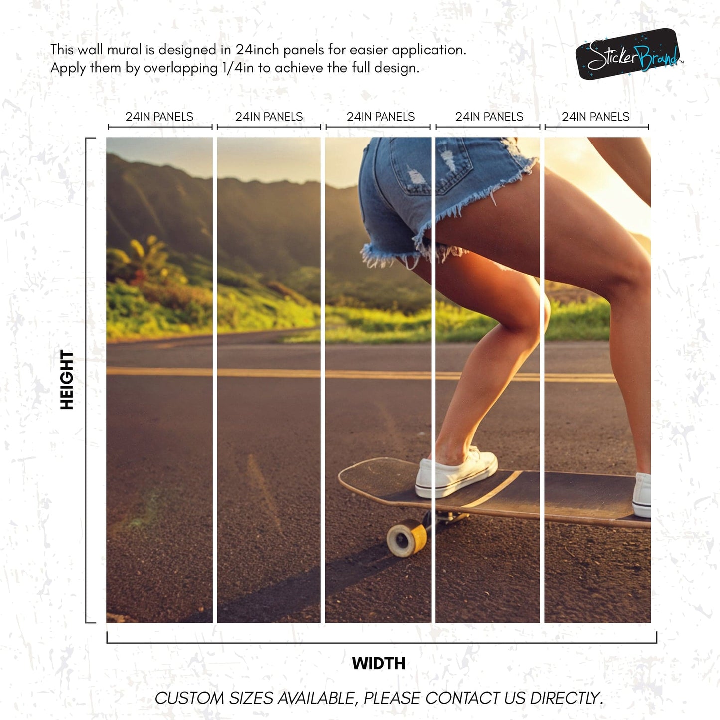 Skater Girl Wallpaper. Tropical Vibe Wall Mural. #7055