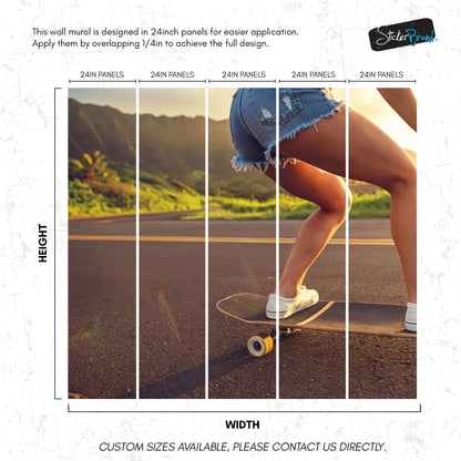 Skater Girl Wallpaper. Tropical Vibe Wall Mural. #7055