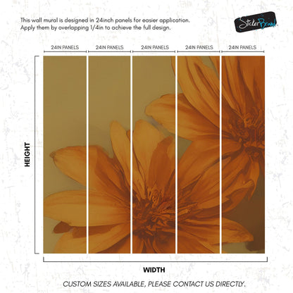 Vintage Pastel Floral Wallpaper – Yellow and Orange Botanical Flower Painting Wall Mural. #6855