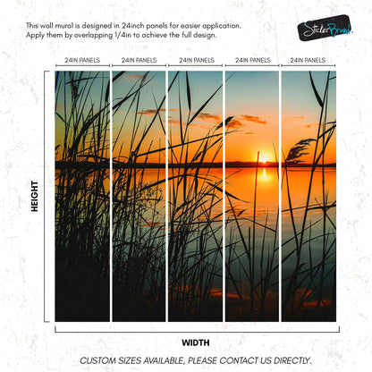 Lakeside Retreat with Sunset Over Lake Wallpaper Mural. #6920