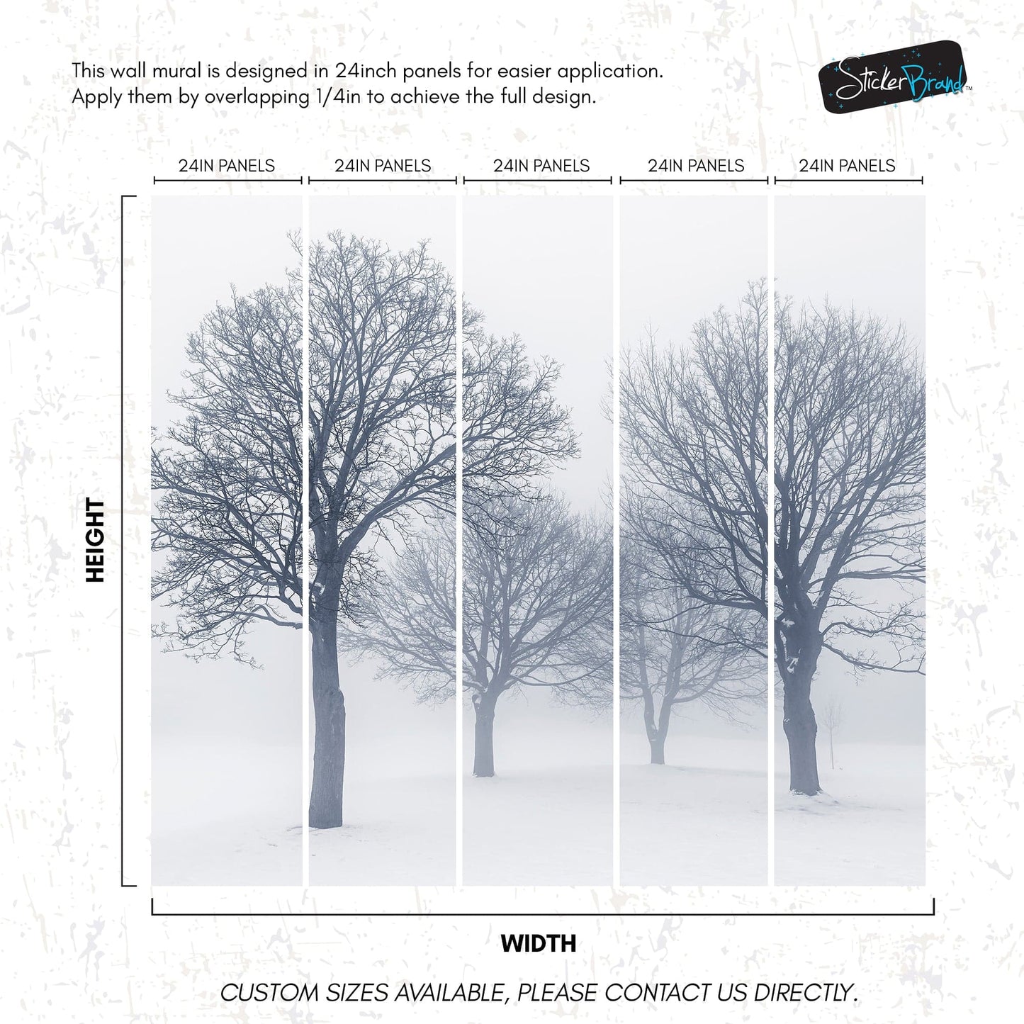 Black and White Snow Covered Trees Winter Landscape Wall Mural. #7042