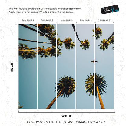 Southern California Palm Trees and Airplane Wallpaper Mural. #6283