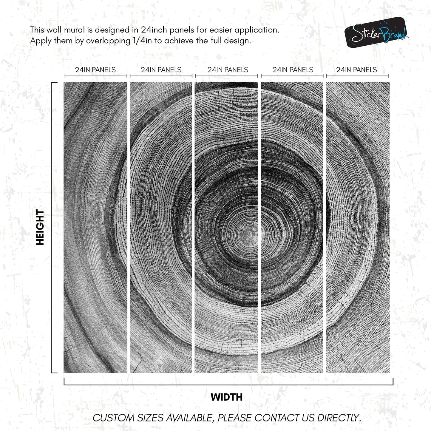 Black and White Tree Rings Wood Grain Circle Pattern. #6971