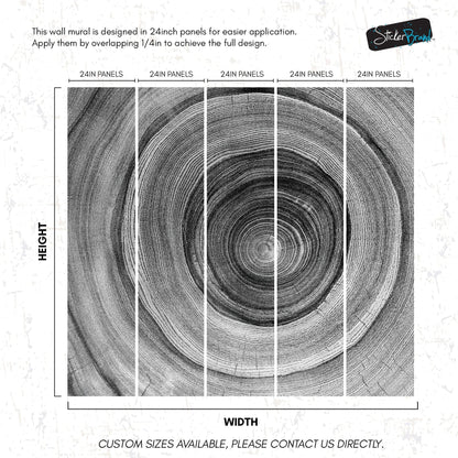 Black and White Tree Rings Wood Grain Circle Pattern. #6971