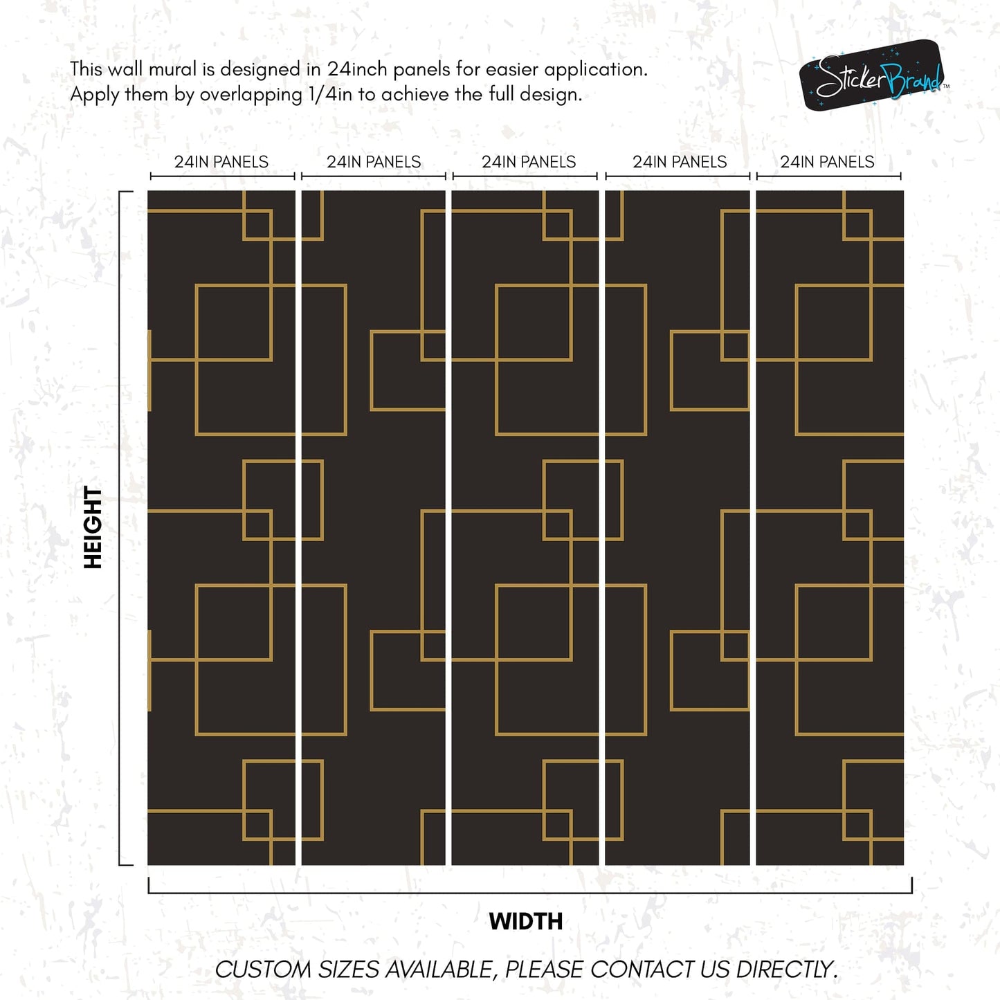 Dark Brown and Gold Square Geometric Pattern Peel and Stick Wallpaper | Removable Wall Mural #6215