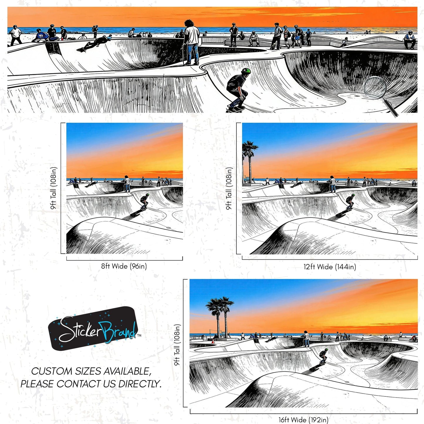 Vibrant Illustration of Skate Park Sunset Wall Mural. #7067