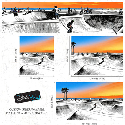 Vibrant Illustration of Skate Park Sunset Wall Mural. #7067