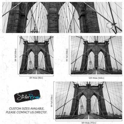 Black and White Brooklyn Bridge Wallpaper Mural. New York City Theme Decor. #6798