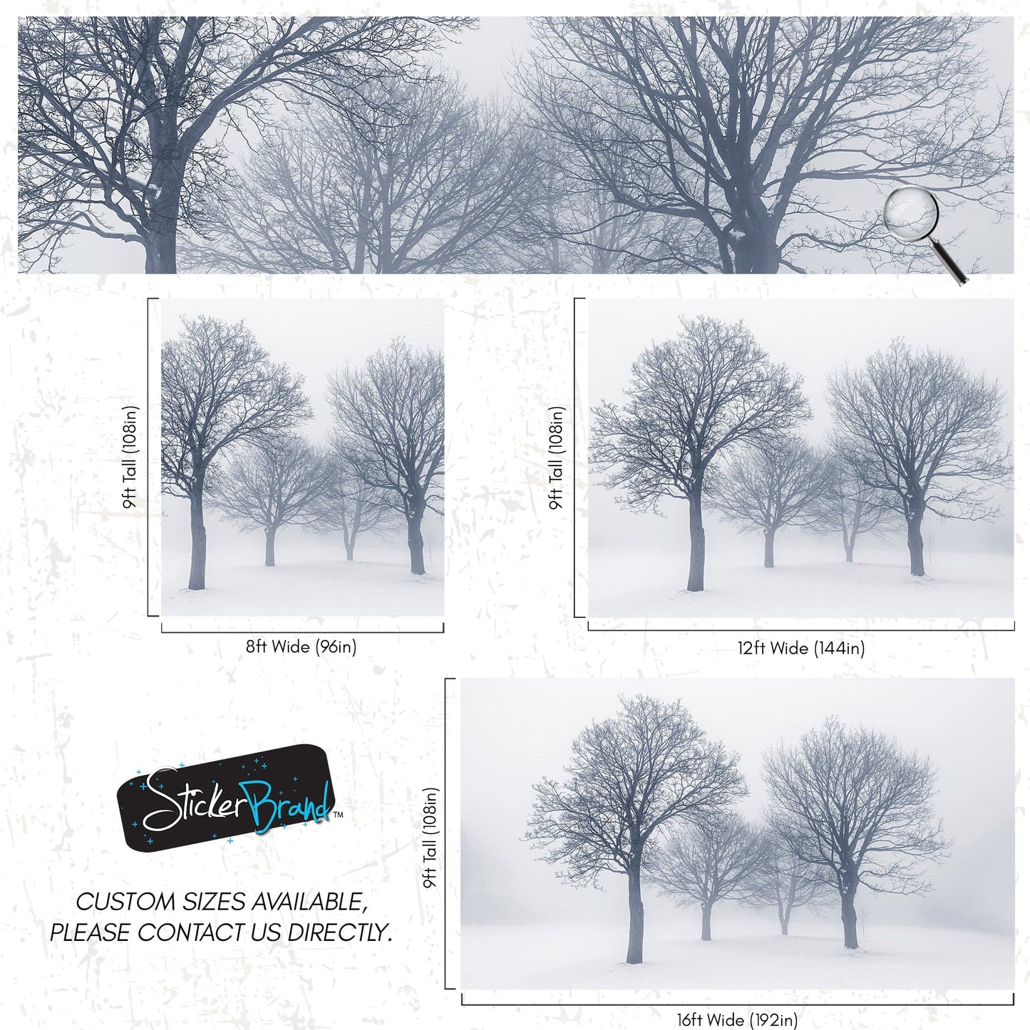 Black and White Snow Covered Trees Winter Landscape Wall Mural. #7042