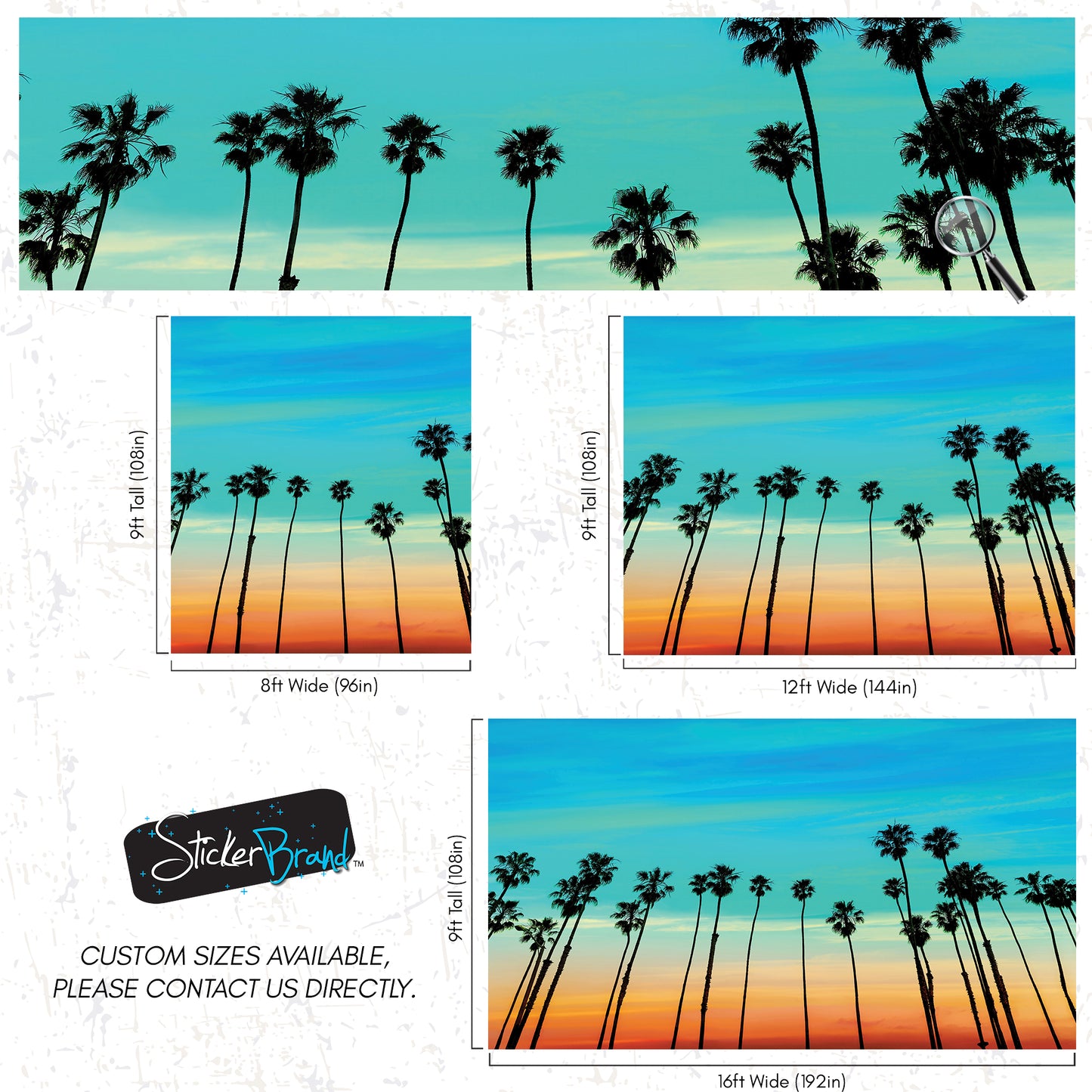 California SoCal Tropical Sunset Palm Trees Large Wall Mural. #6139