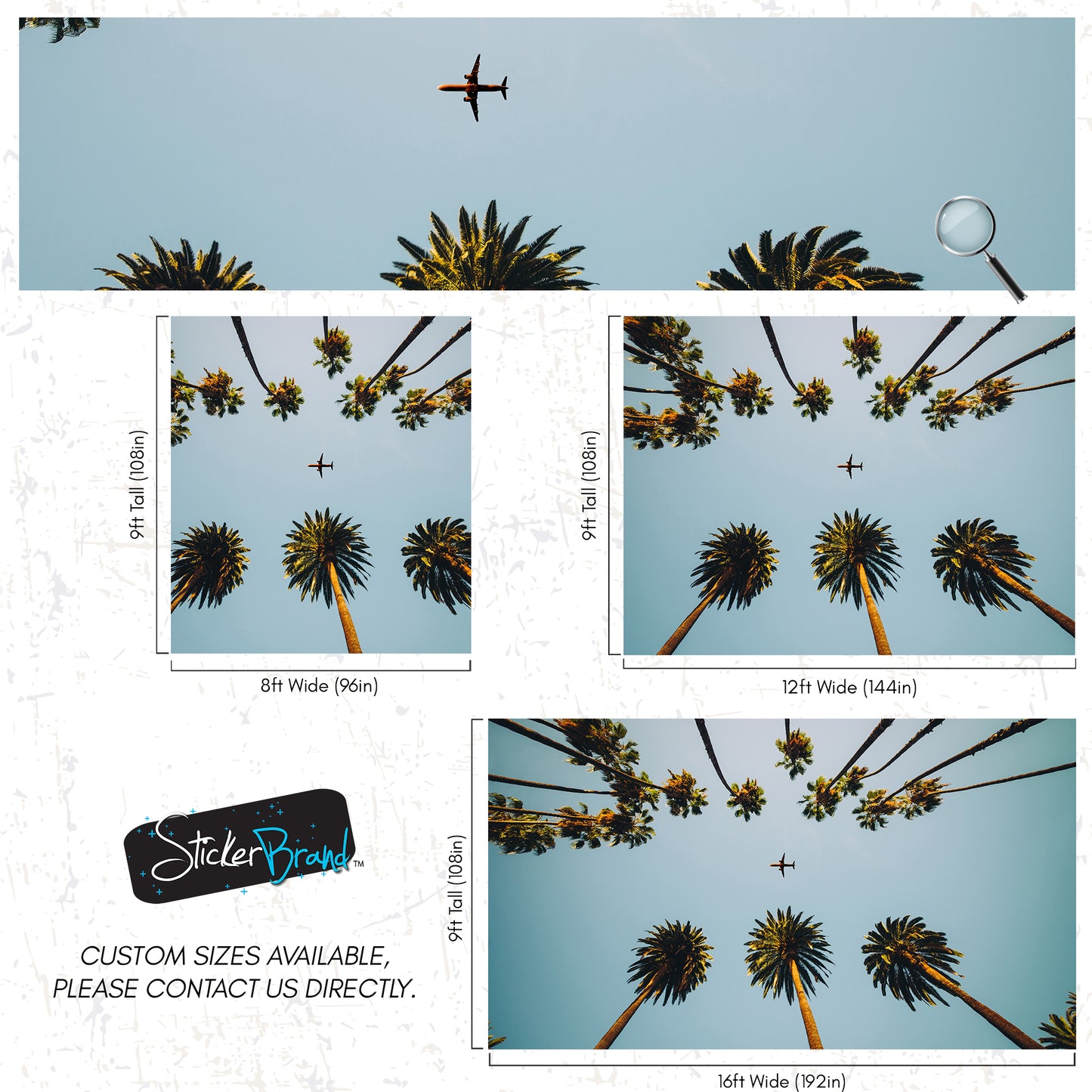 Southern California Palm Trees and Airplane Wallpaper Mural. #6283