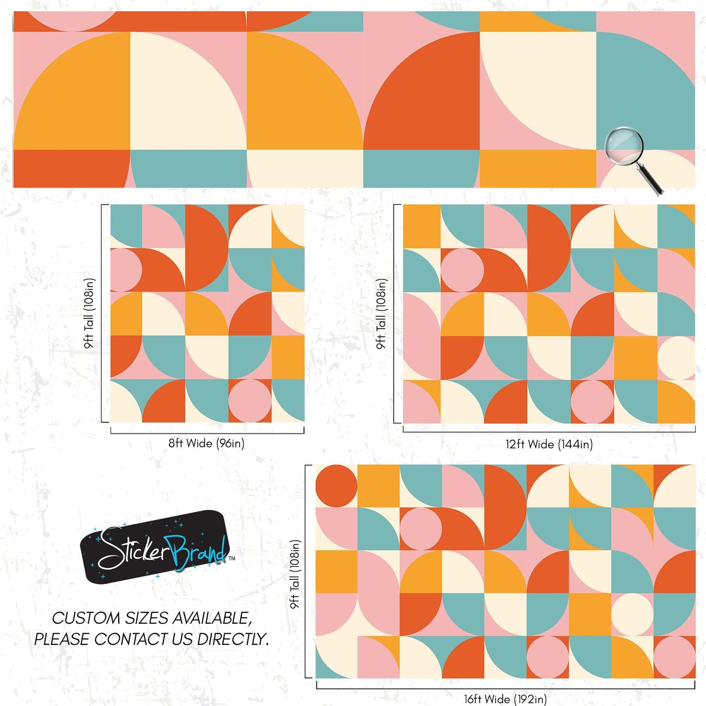 Geometric Shapes Contemporary Wall Mural. Pastel Color Orange, Pink, Blue, White. #7005