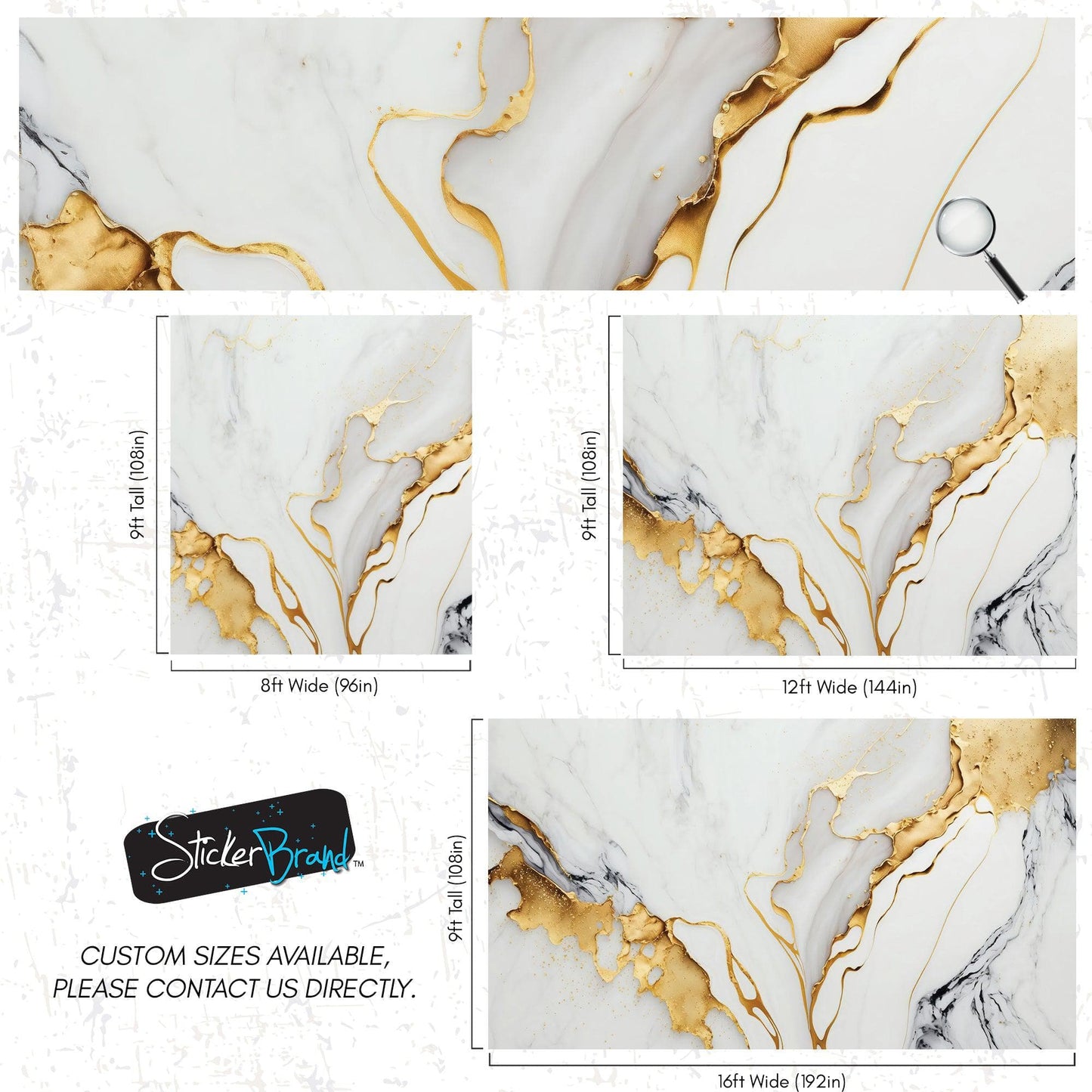 Gold Ink Splash on White Marble Slate Wall Mural Wallpaper #6840