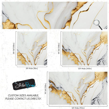 Gold Ink Splash on White Marble Slate Wall Mural Wallpaper #6840