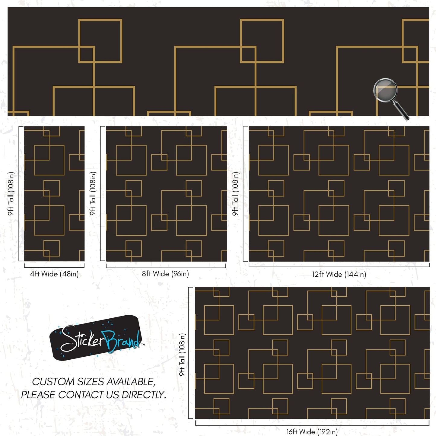 Dark Brown and Gold Square Geometric Pattern Peel and Stick Wallpaper | Removable Wall Mural #6215