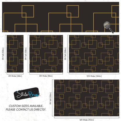 Dark Brown and Gold Square Geometric Pattern Peel and Stick Wallpaper | Removable Wall Mural #6215