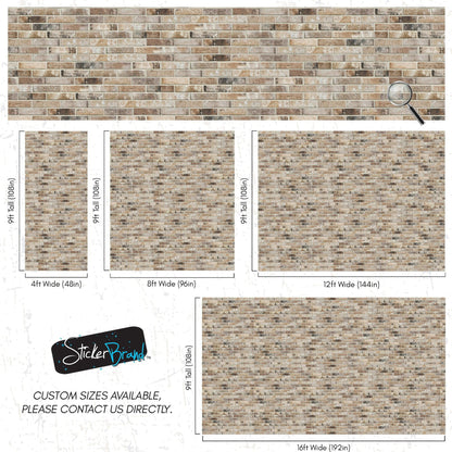 Brick Pattern Wallpaper Mural. Light Tan and Brown Color. #6801