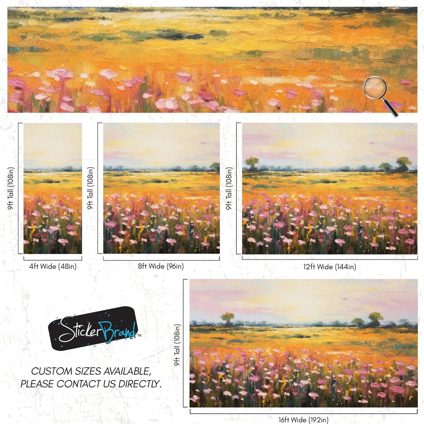 Colorful Yellow Flower Field Painting Wallpaper Mural. #6692