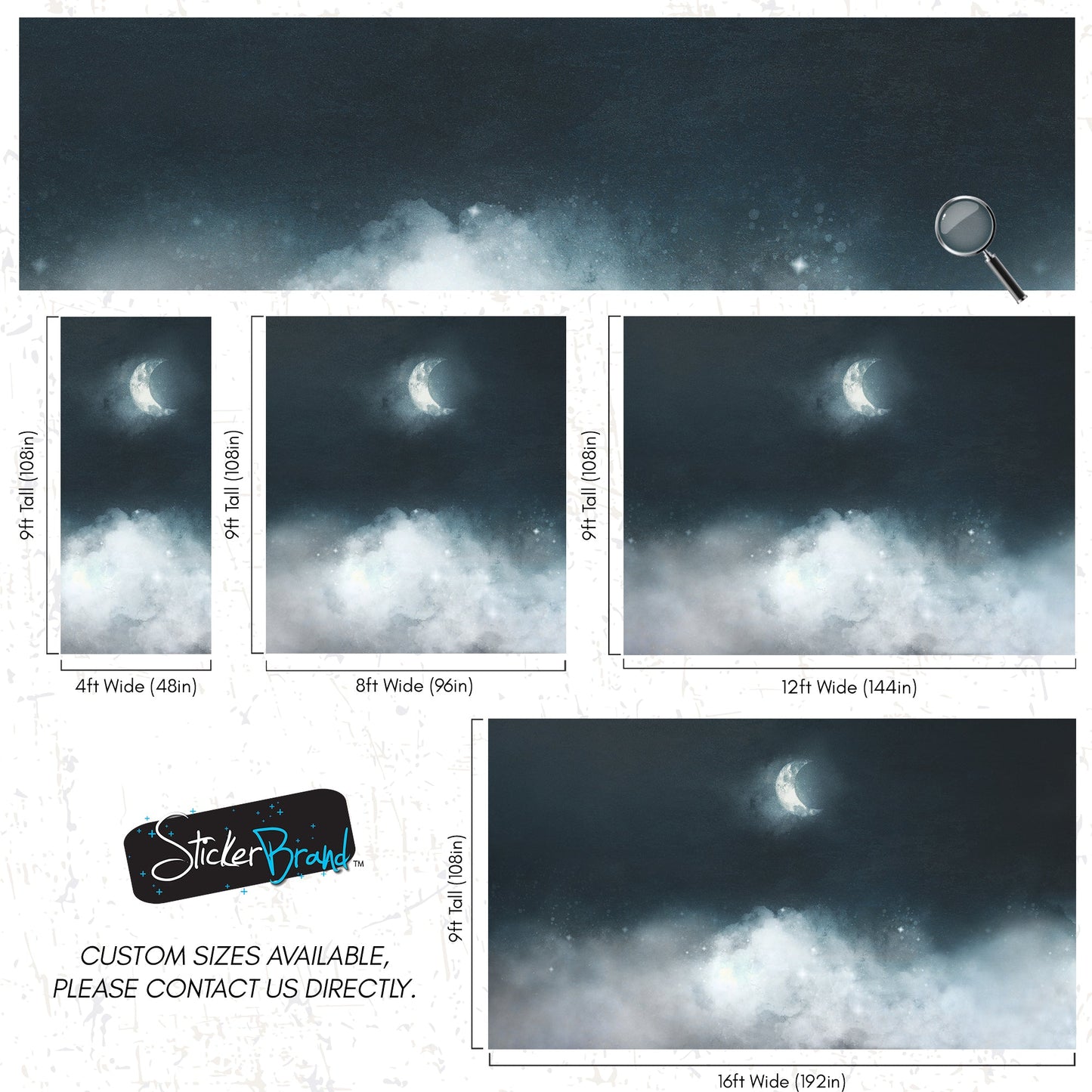 Crescent Moon Shining Over Misty Clouds Wall Mural. Peel and Stick Wallpaper. #6301