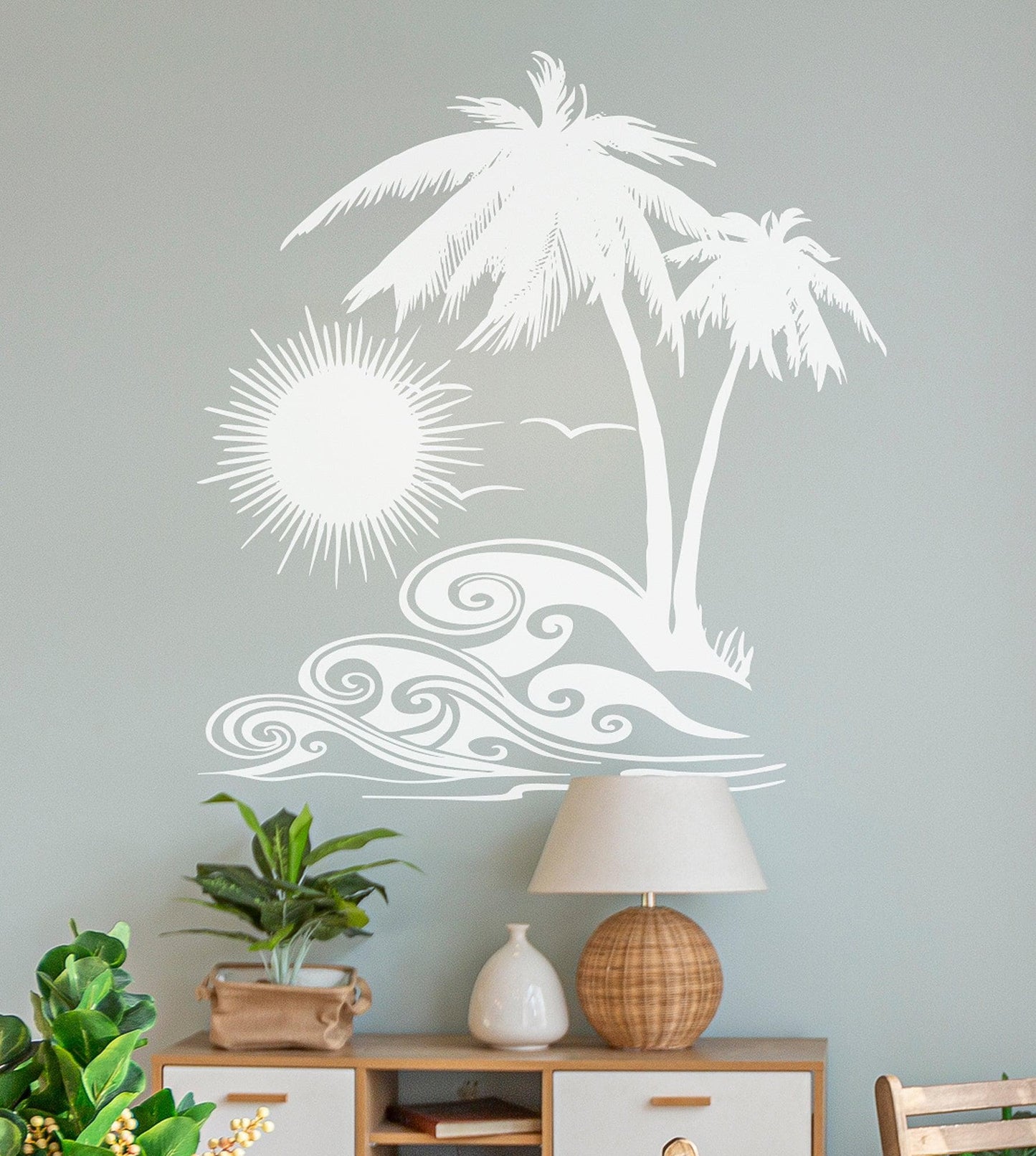 Hawaii Tropical Sunset Ocean Wave Wall Decal. #OS_AA267