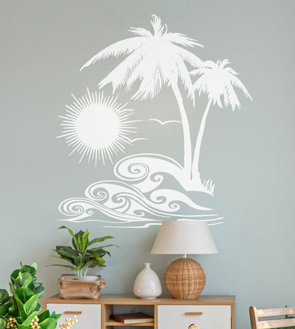 Hawaii Tropical Sunset Ocean Wave Wall Decal. #OS_AA267