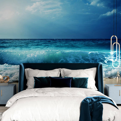 Blue Ocean Waves Wallpaper - Coastal Beach Wall Mural. #FT-377