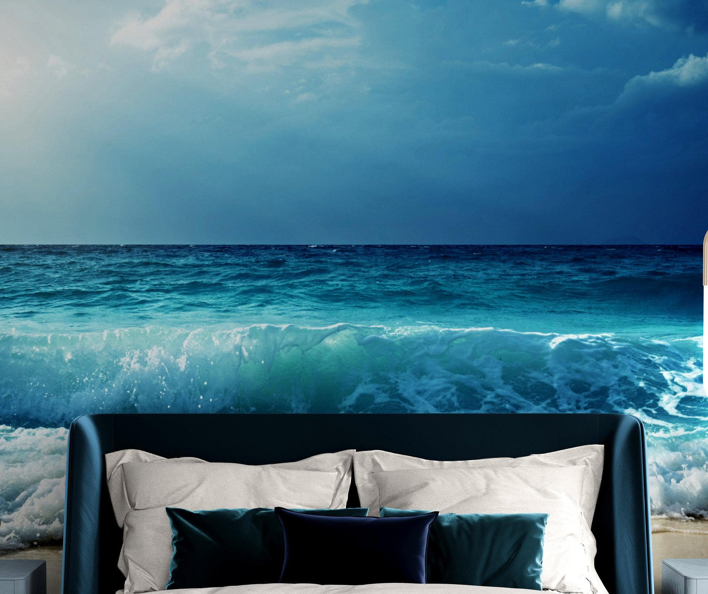 Blue Ocean Waves Wallpaper - Coastal Beach Wall Mural. #FT-377