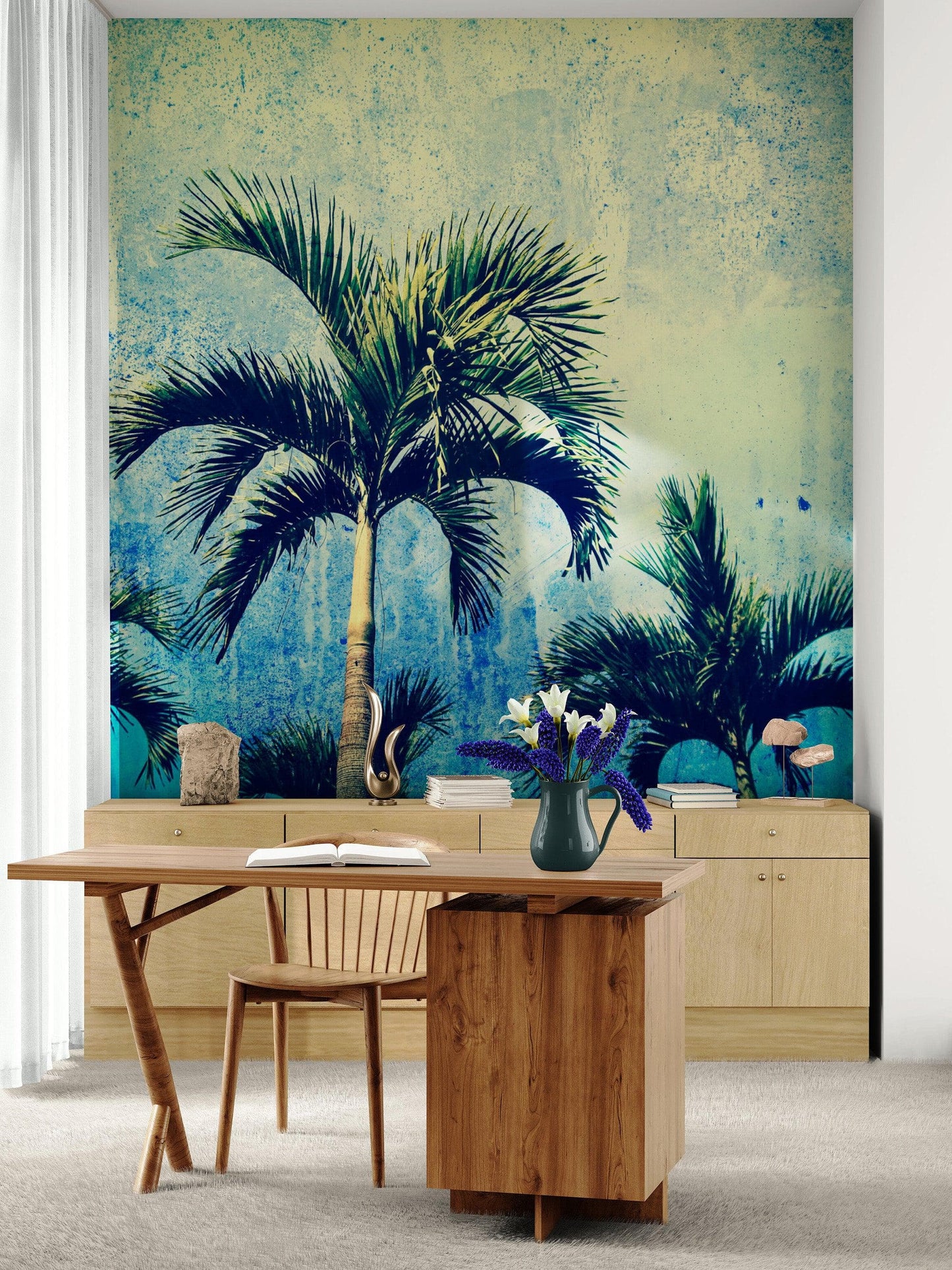 Urban Jungle Tropical Tree Wallpaper Mural. Grunge Decor. #FT-3590