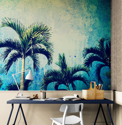 Urban Jungle Tropical Tree Wallpaper Mural. Grunge Decor. #FT-3590